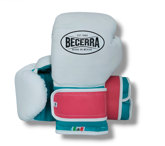 Guantes de Box Piel Natural color Blanco-turquesa