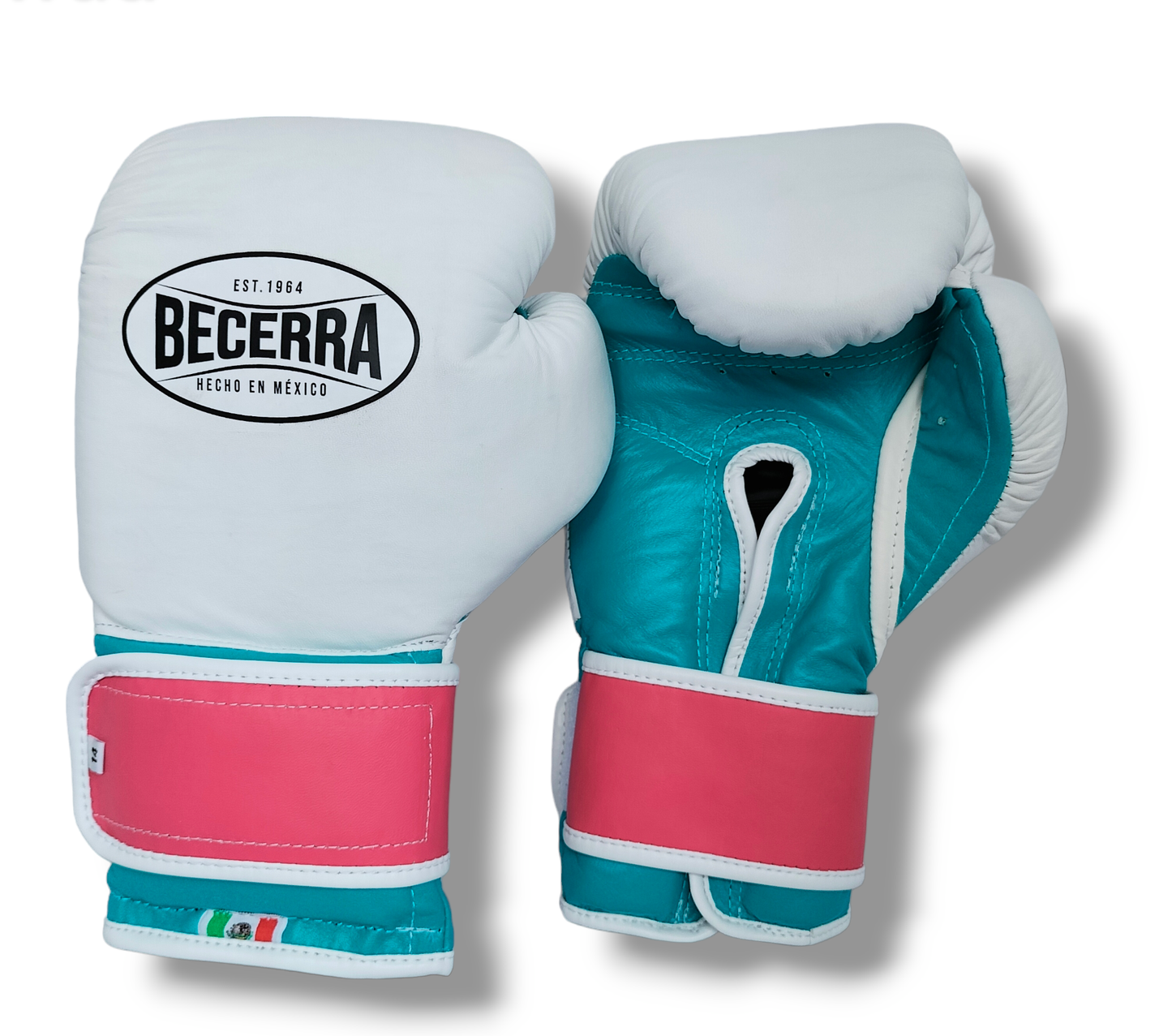 Guantes de Box Piel Natural color Blanco-turquesa